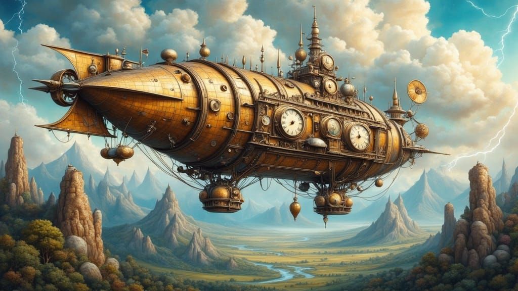 Exploring a new world around a distant star in a Steampunk Zeppelin.