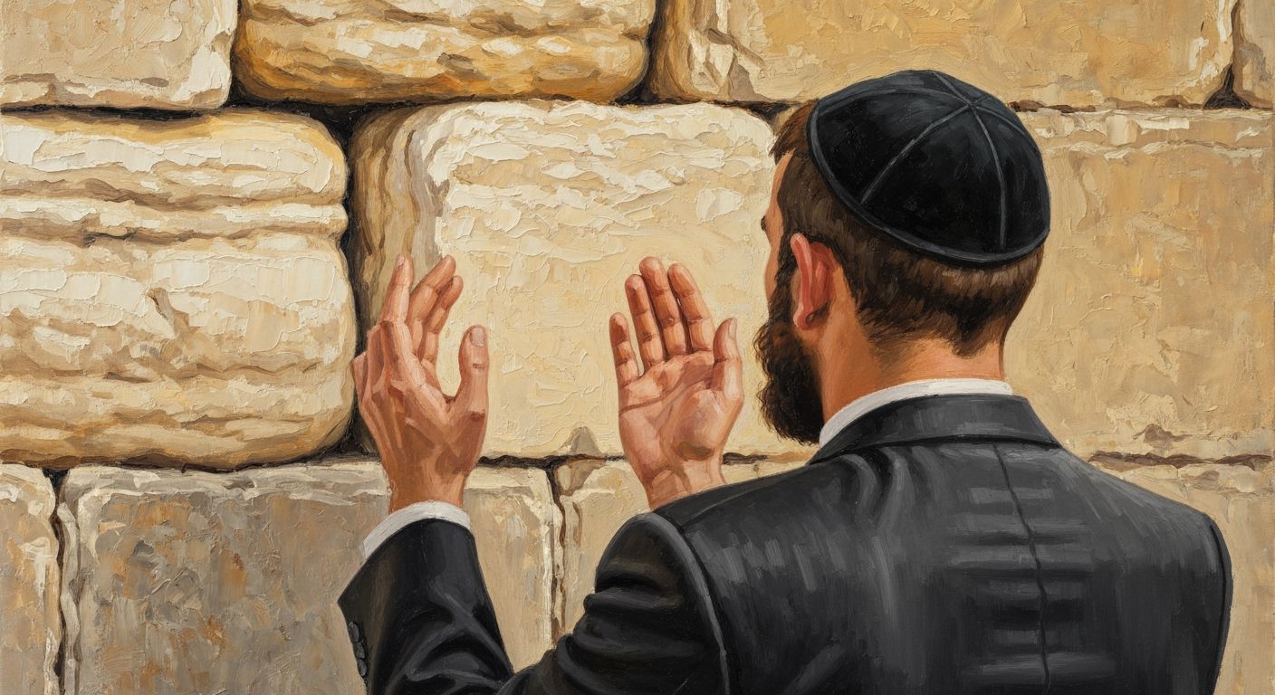 Devout Man Praying at Western Wall Impasto