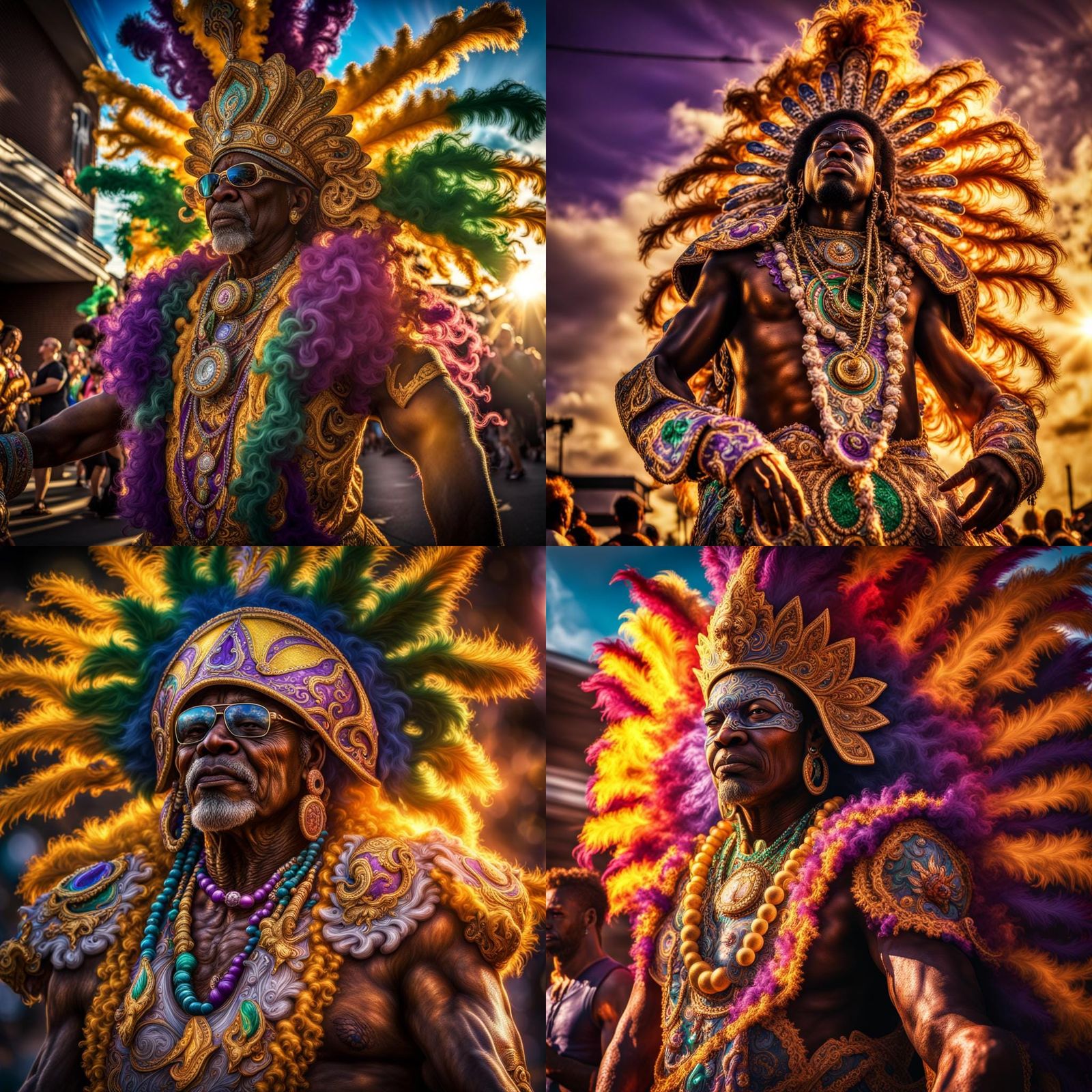 Mardi Gras Indian 8k resolution concept art sunshine rays su...