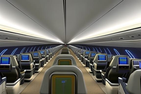 A 3D feeling inside the cabin of a futuristic passenger airliner - AI ...