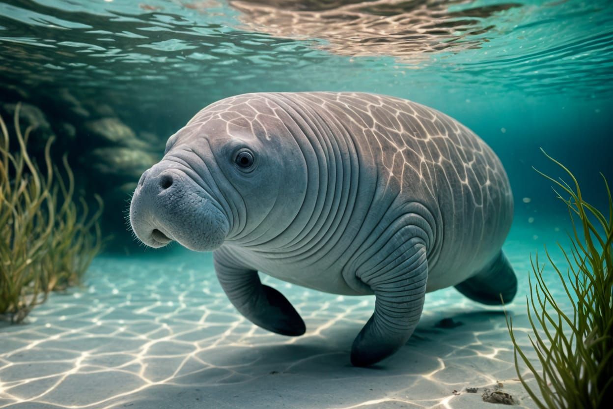  West Indian manatee gliding under the waves  by @Vintage Pixel