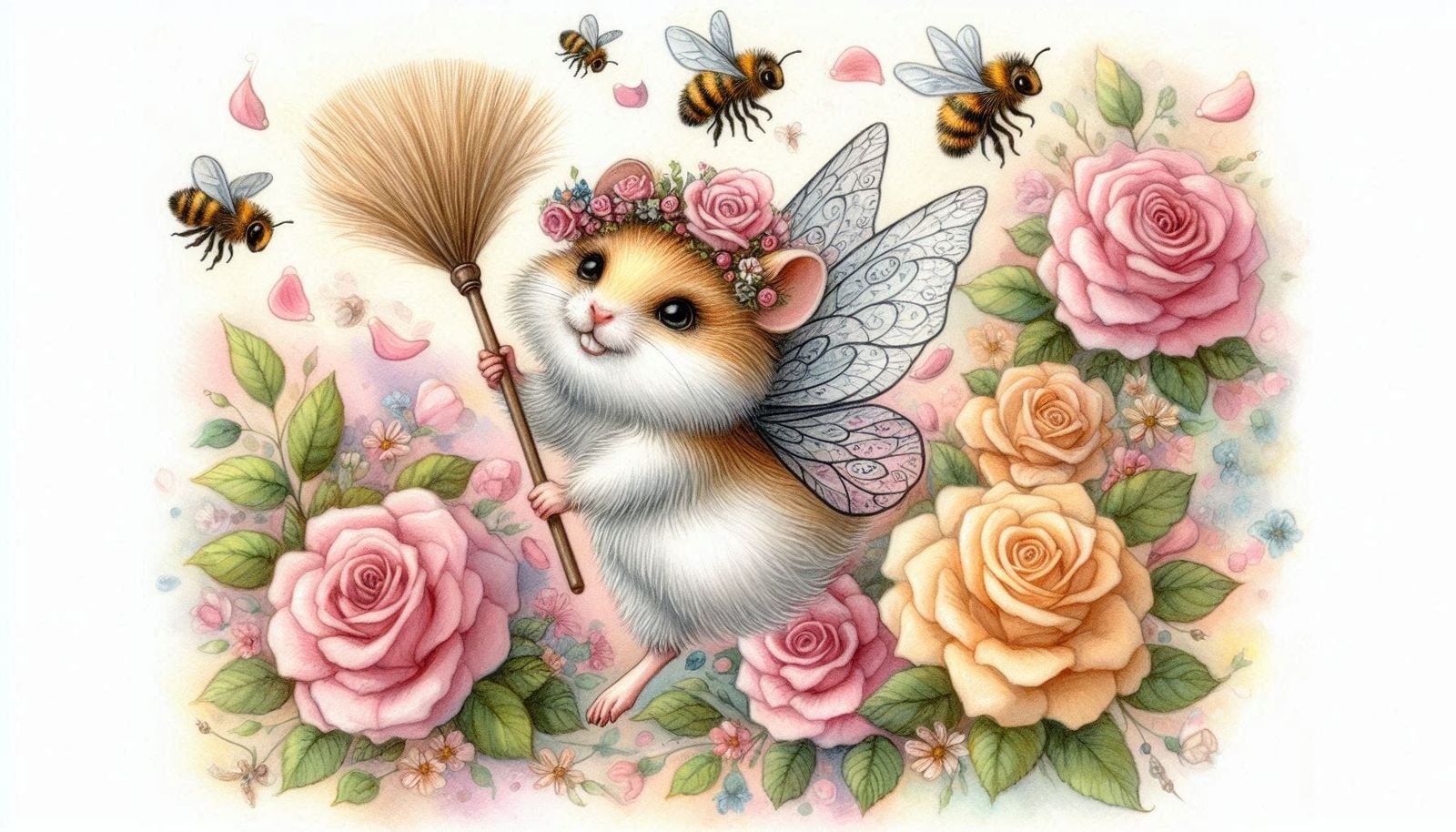 Hammy was assigned to dust the roses (not to chase the bees around)  🌹 05