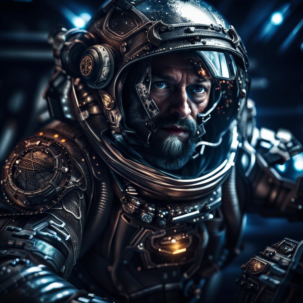Space pirate in a spacesuit in space intricate details, HDR, beautifully shot, hyperrealistic, sharp ...  by @Fun Guy