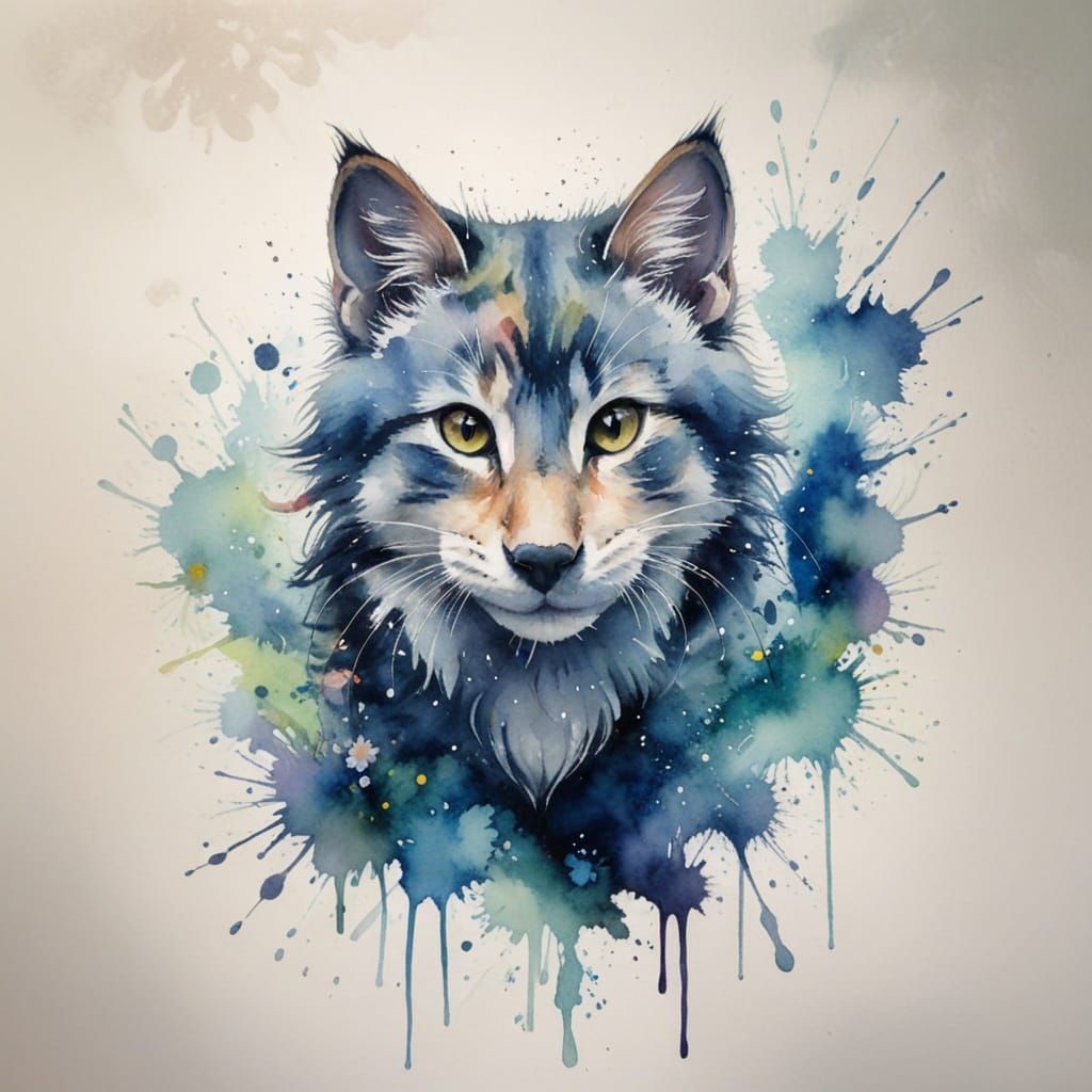 Playful Kitten Among Colorful Flowers in Watercolor