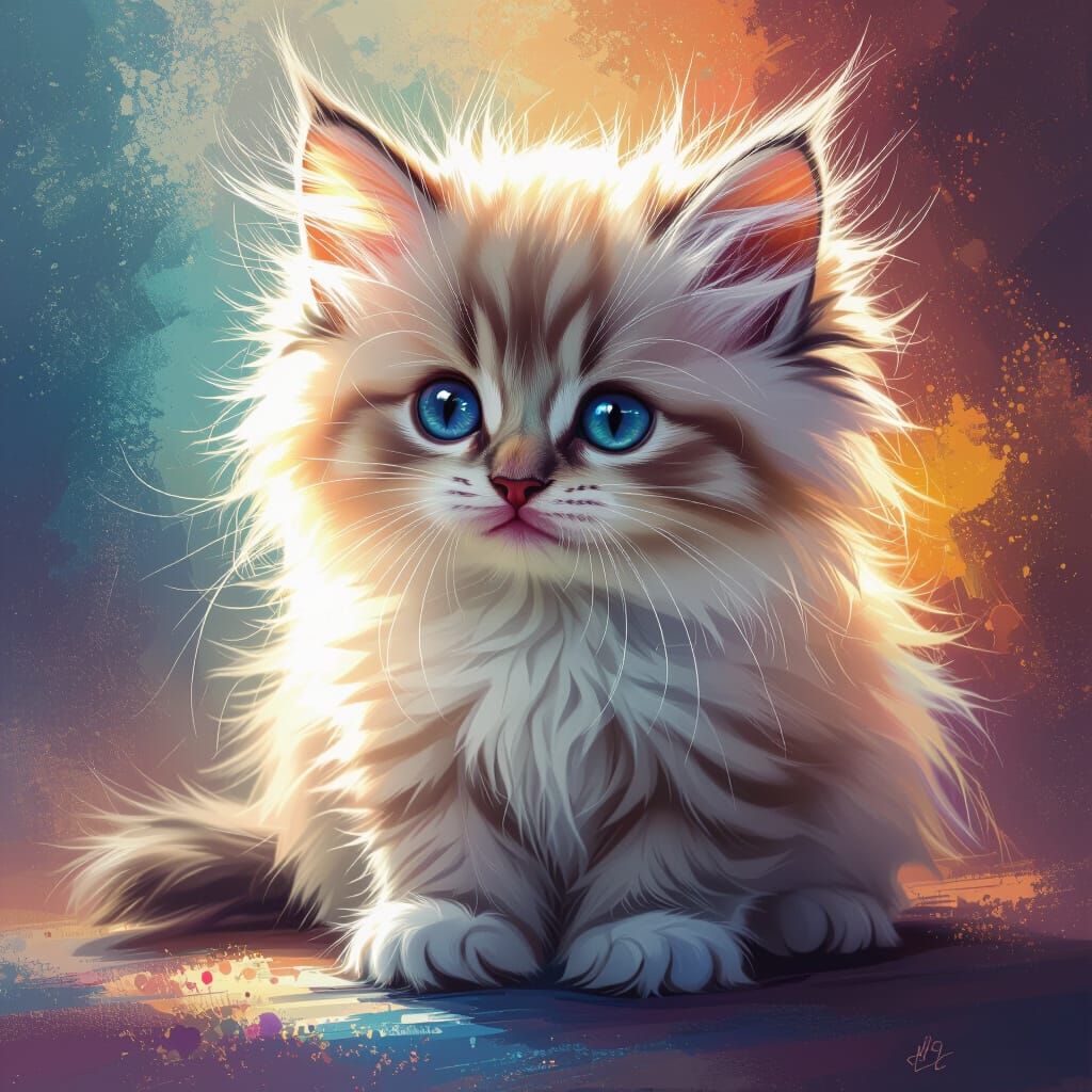 Fluffy Ragdoll Kitten Concept Art Splash