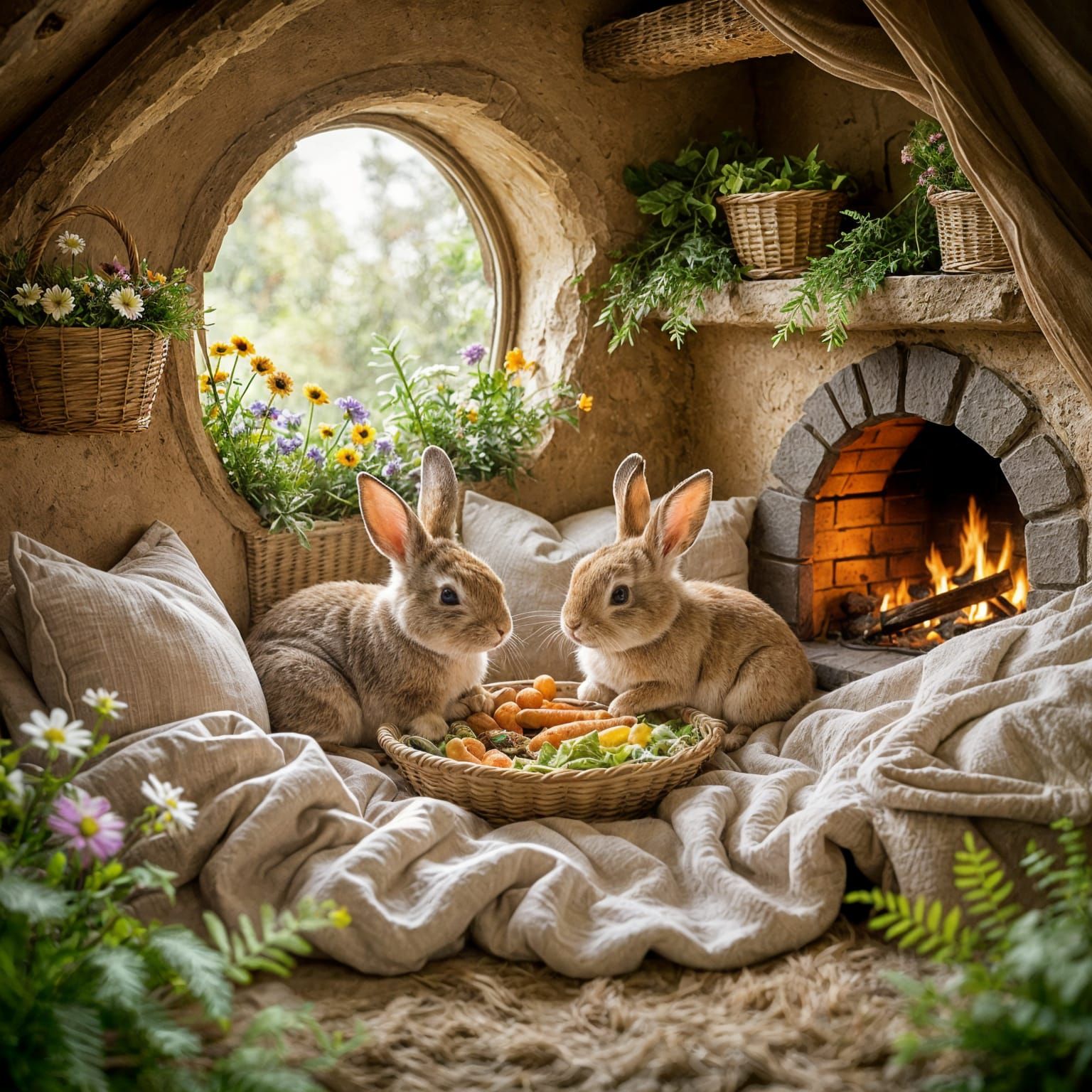 Adorable Rabbit Family in Cozy Burrow