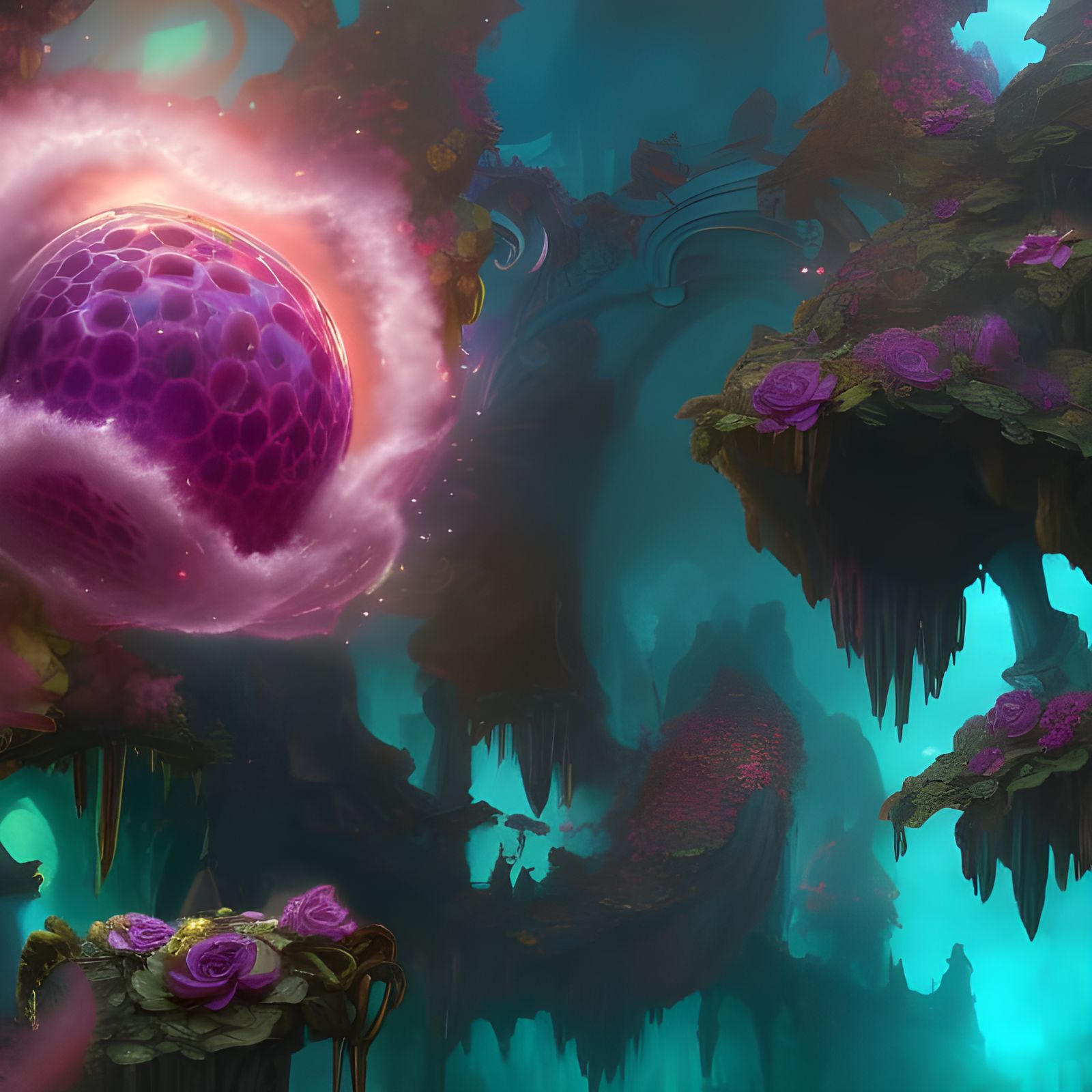 Metamorphic Flower Cataclysm in Art Nouveau Style