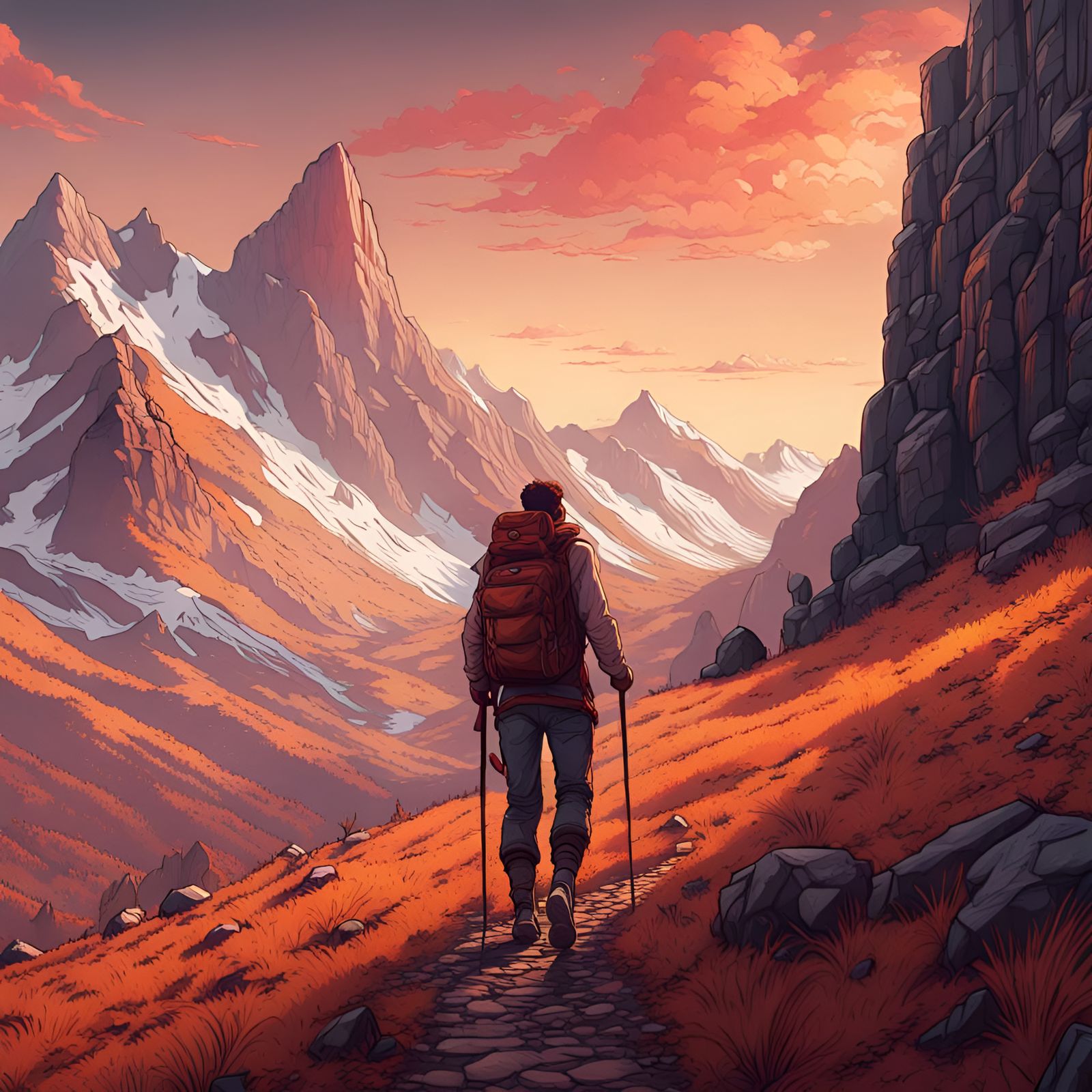 A person hiking in the mountains 1 - AI Generated Artwork - NightCafe ...