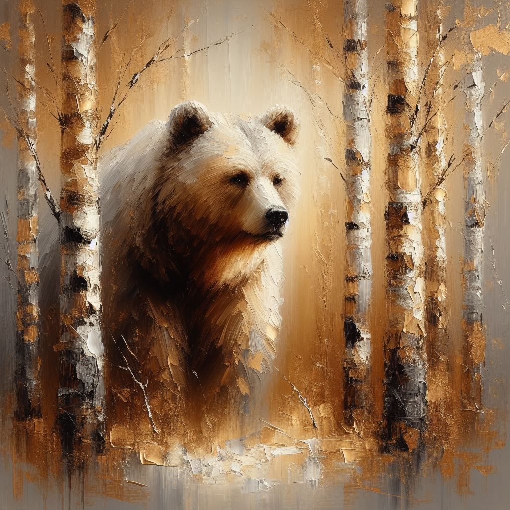 Bear in Birches, Golden Hour