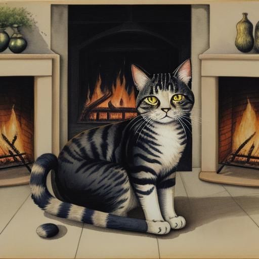 Cat sitting in front of a fireplace. Amanda Sage Tim Burton ...