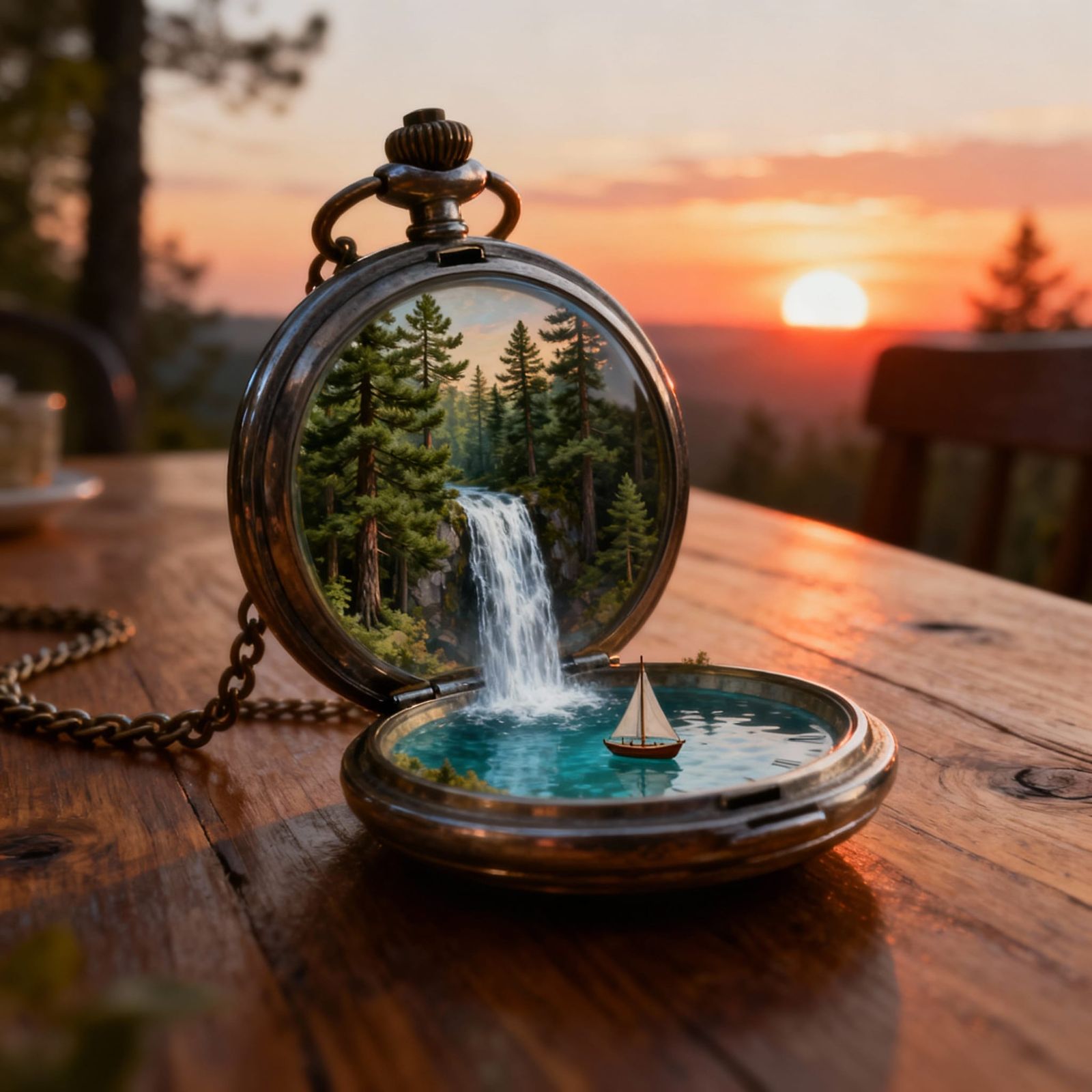 Pine Forest Landscape Inside Pocket Watch