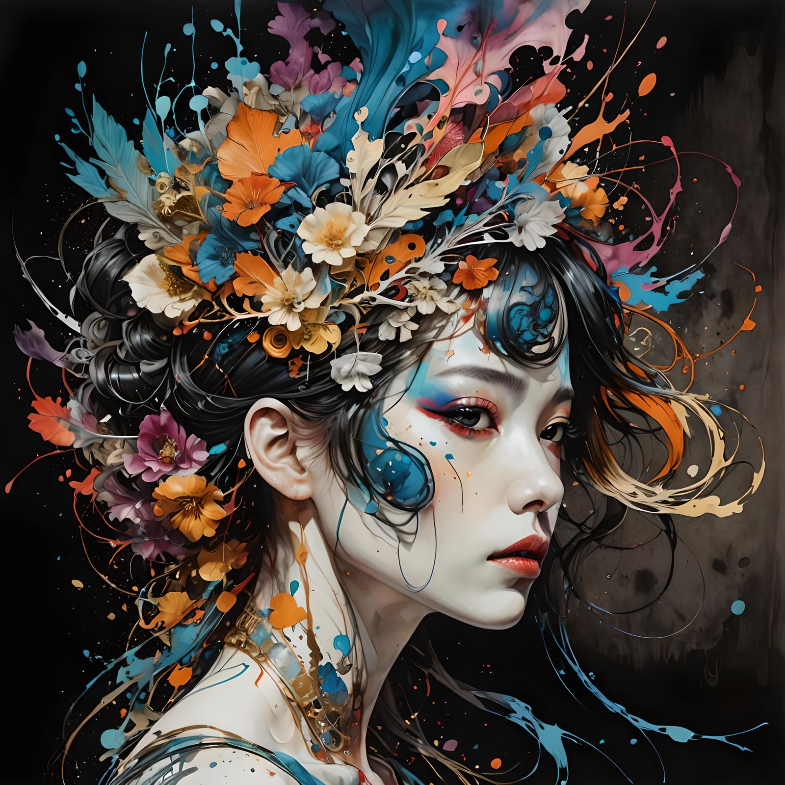 Mind Blown Portrait in Colorful Ink Flow