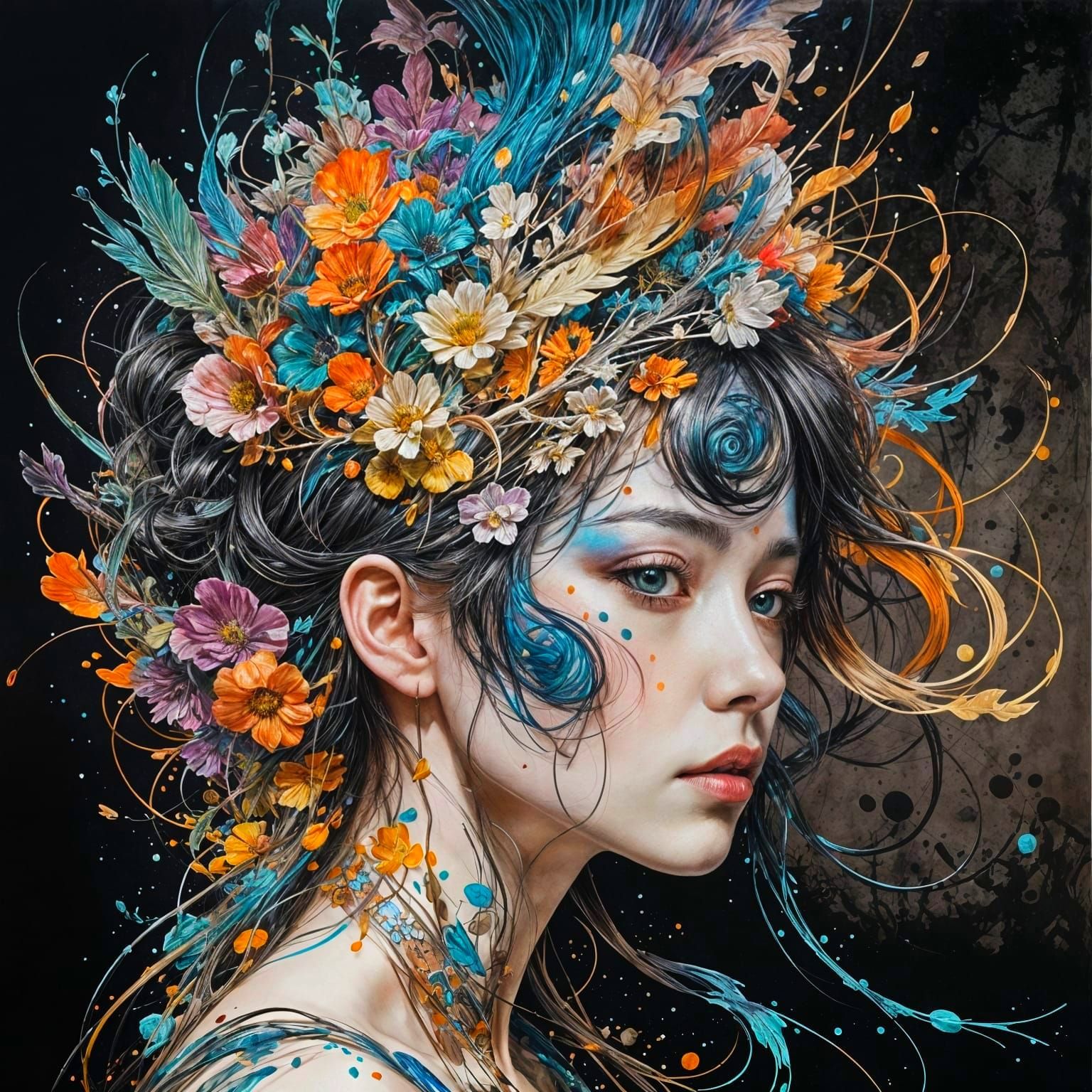 Colorful Ink Portrait in Gouache Style