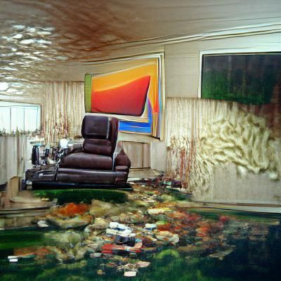 Ugly musky 70’s living room void hyperrealism