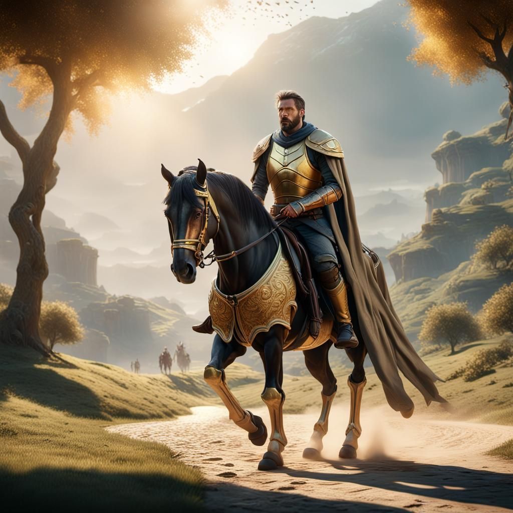 Man and Horse in Golden Light: Fantasy Concept Art