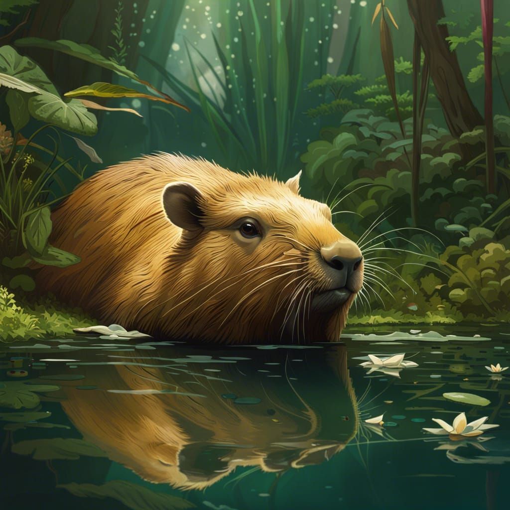 Capybara relaxing in the pond [⬇️Custom challenge - info in description ...