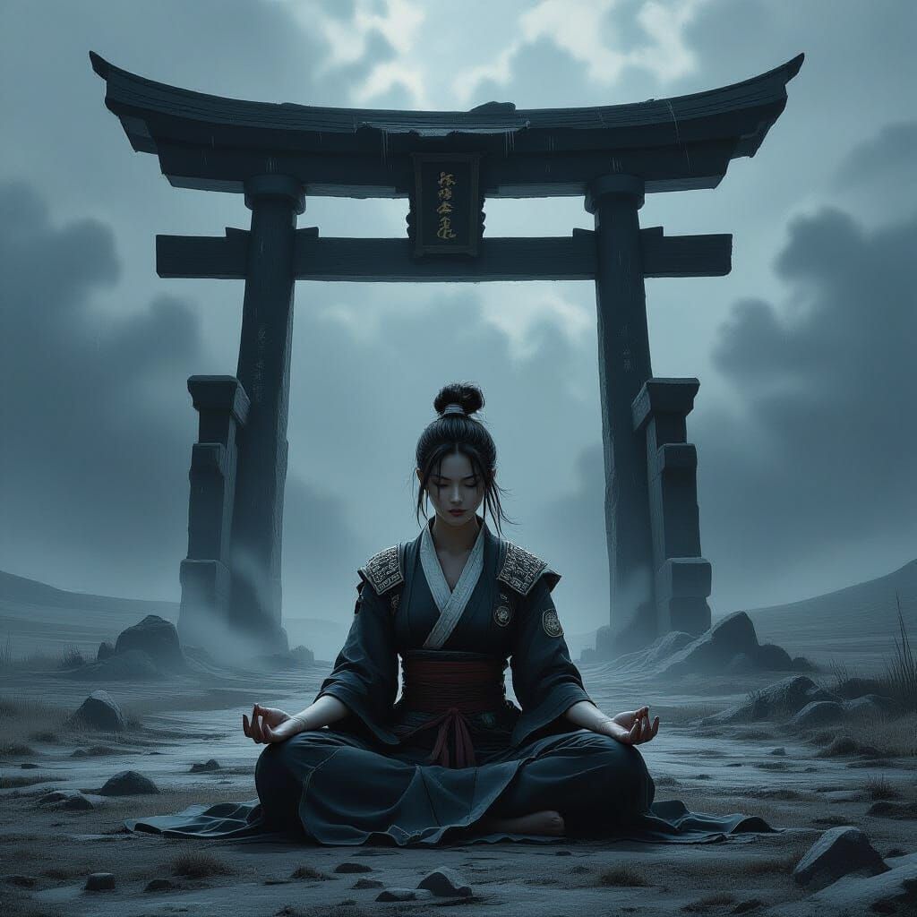 Onna Bugeisha Meditates Under Rune Gate