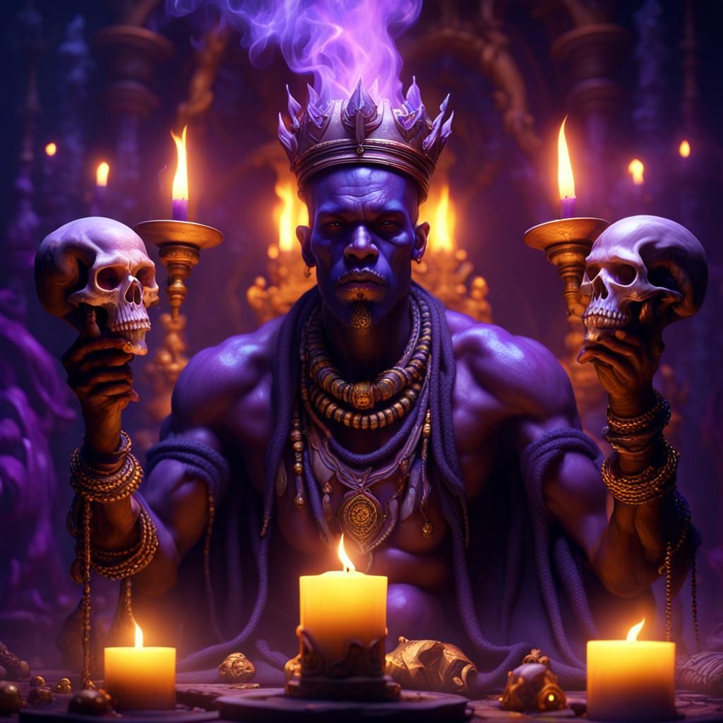 African voodoo king smoke candles thrown skulls