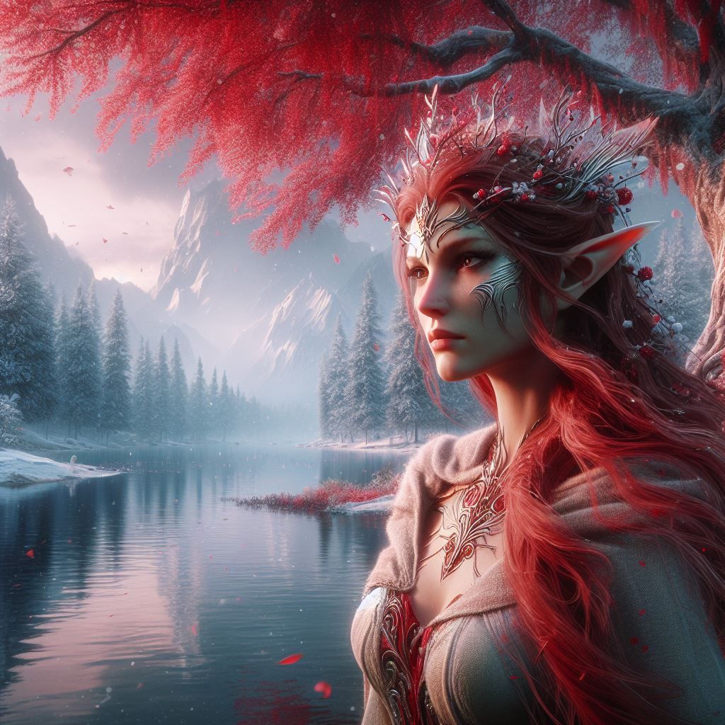 Elven queen near a lake