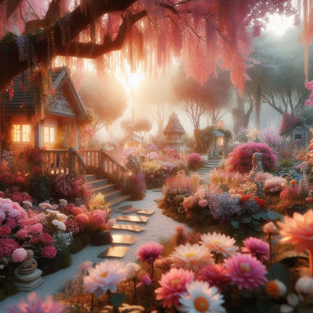 A Cozy Cabin surrounded by Flowers