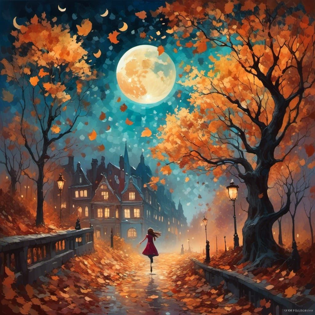 Autumn Moon Dance: Colorful Matte Surrealism