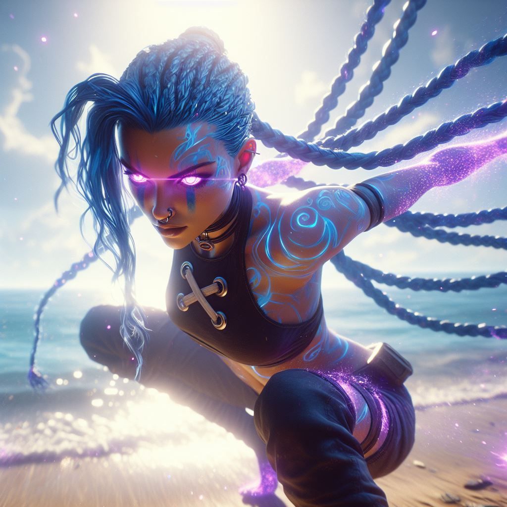 Jinx stretching on beach