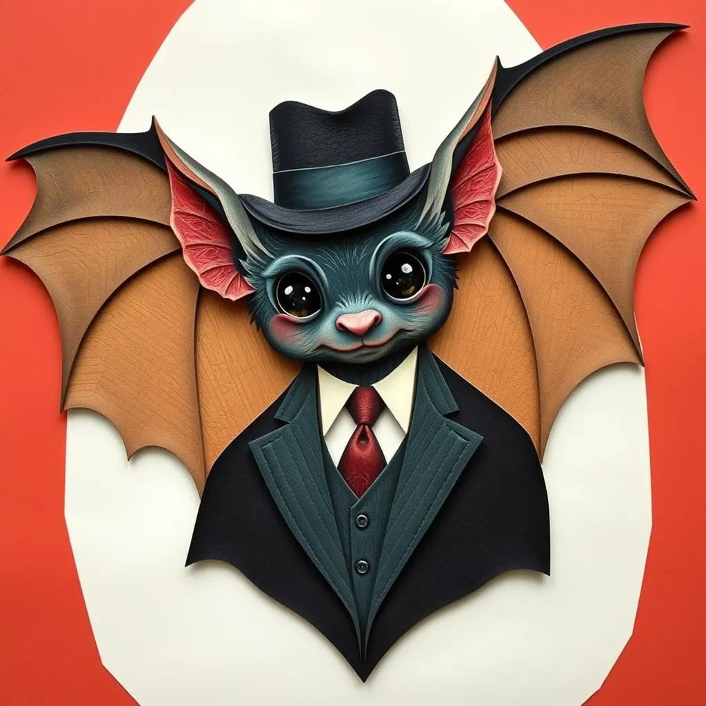 Cute Mr. Bat in a suit and a hat.