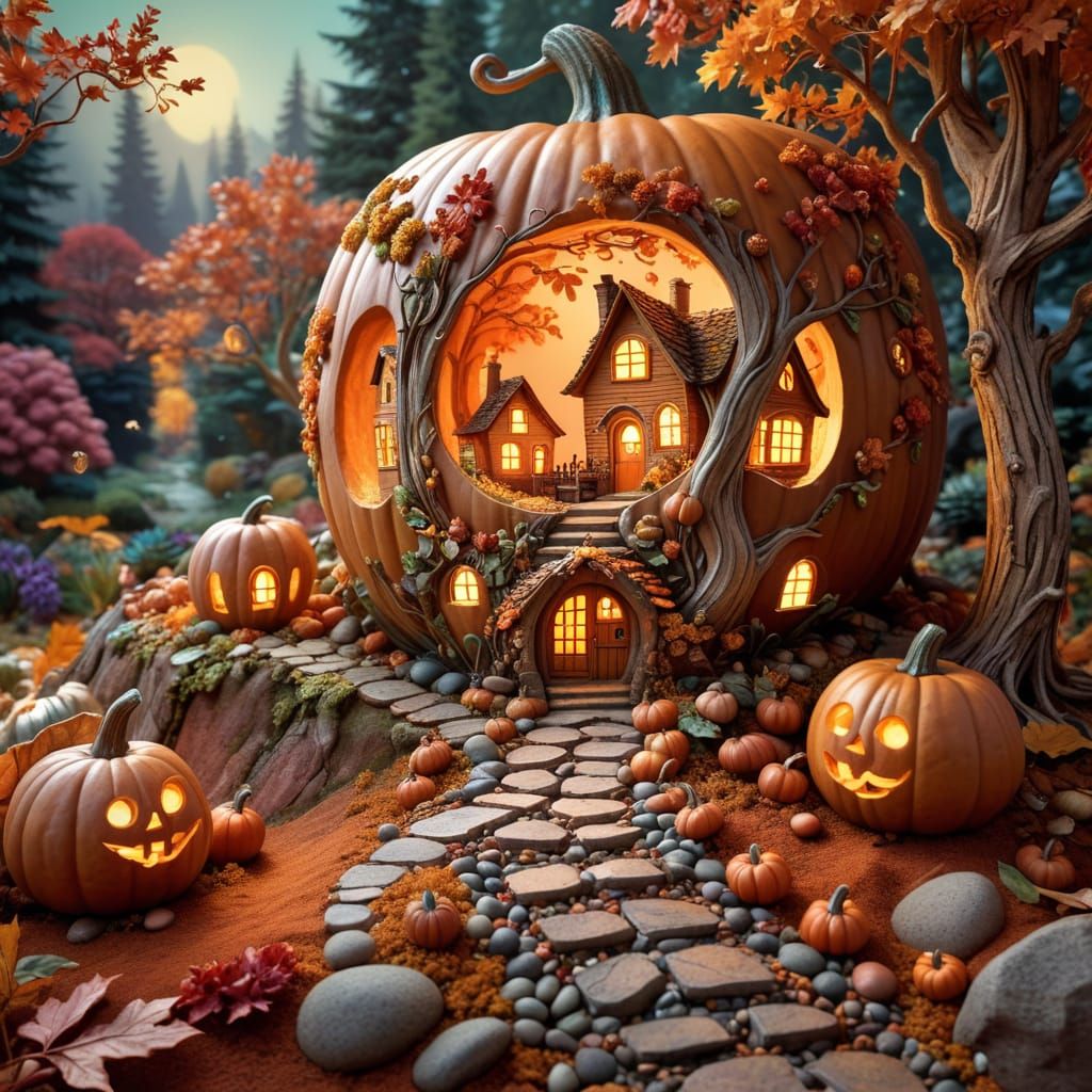 Acorn Village Inside a Pumpkin 🎃🏠