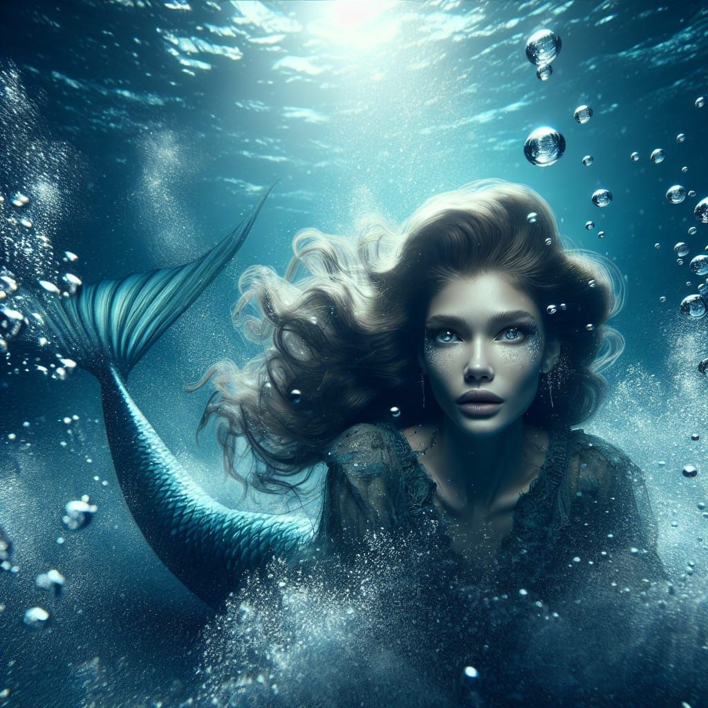 A mermaid in the depths of the ocean