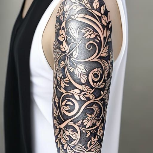 Generate a cutting-edge forearm tattoo design that blends nostalgia and  future. include minimalist geometric shapes like circles, triangles,  diamonds, and spirals with varying tones and line styles, as well as  metallic elements