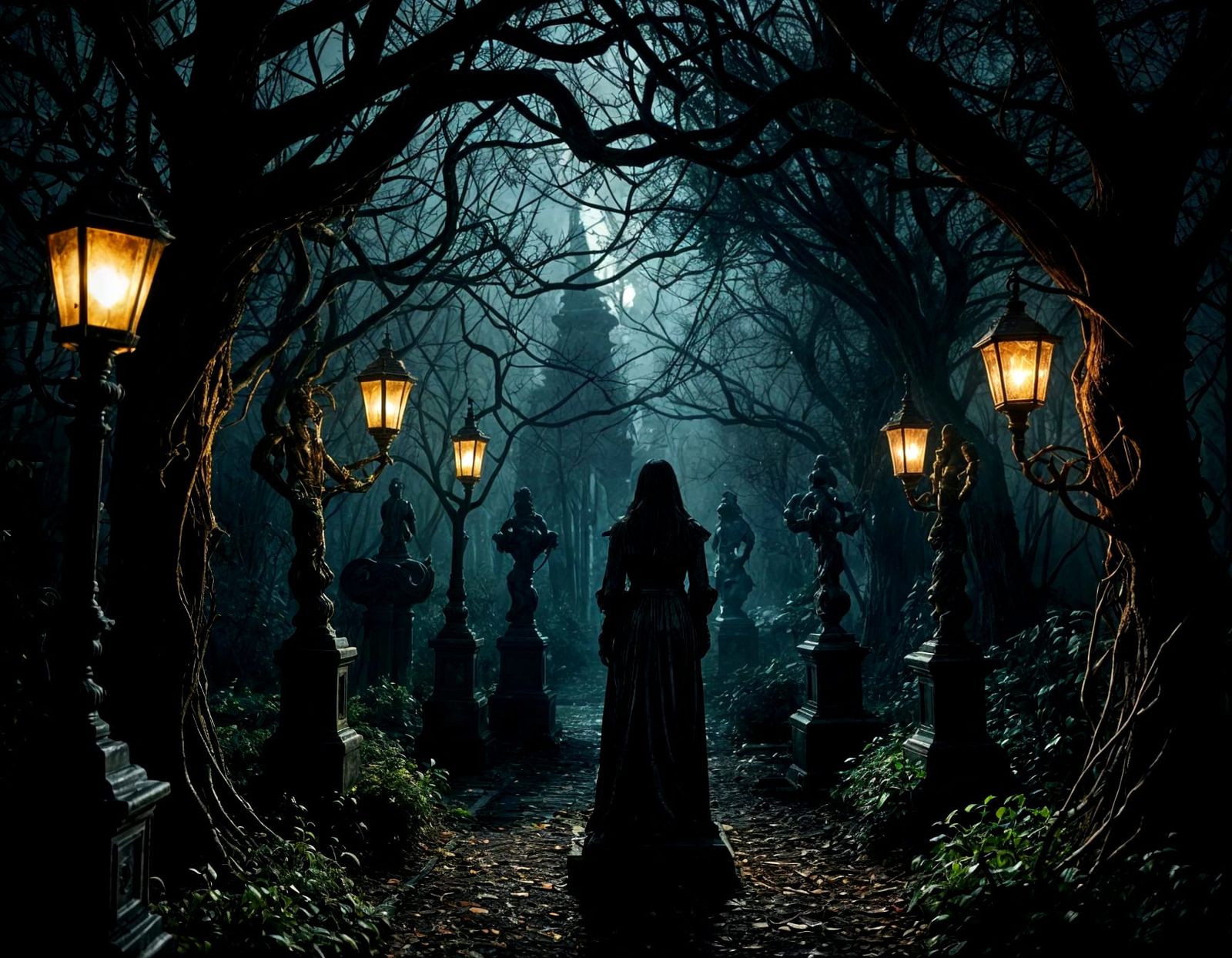 a Creepy Garden horror Gustave Doré Greg Rutkowski  by @Quebra