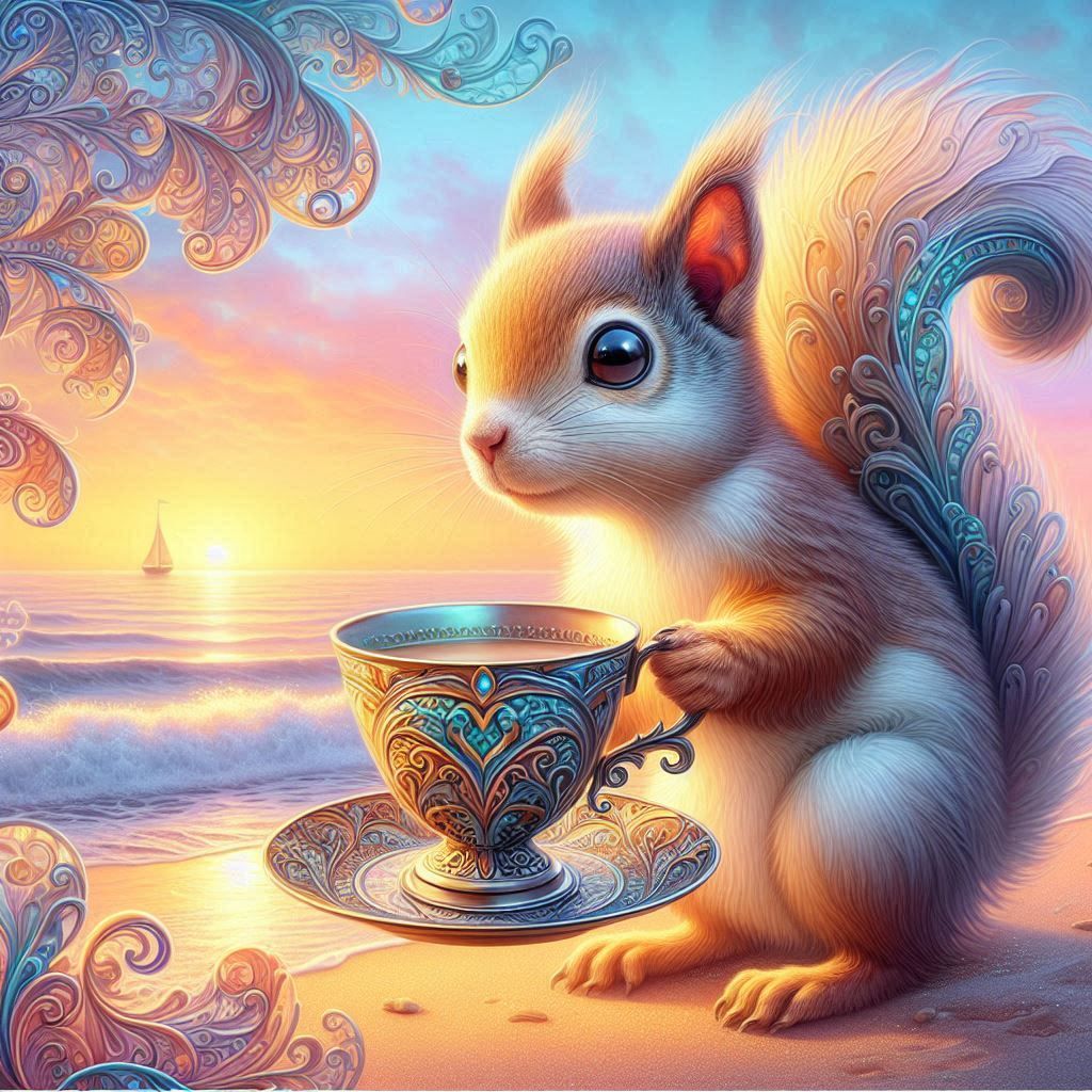 Squirrel at the Beach Drinking Tea #2