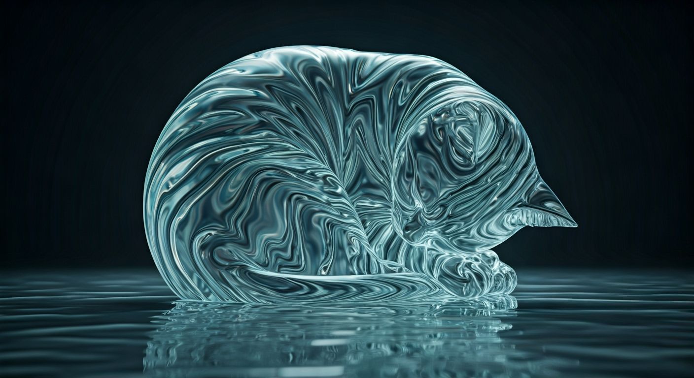 “The Transparent Water Cat”
A delicate cat made entirely of pure, transparent water, curled into a sleeping ball. Its form ripples gently as...