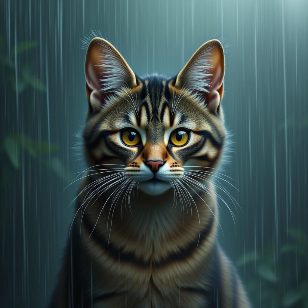 <lora:Flux Rain:1.0>cat in the rain