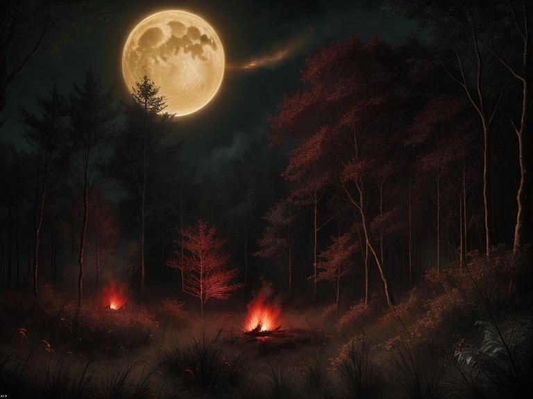 a hot fire sprite burning the night forest bright