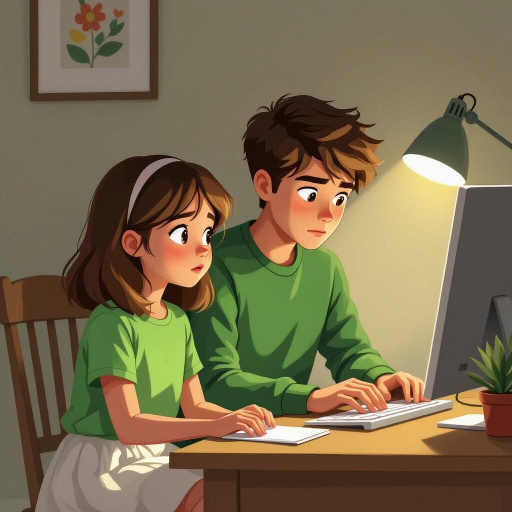 Girl Puzzled by Brother's Intense Computer Focus