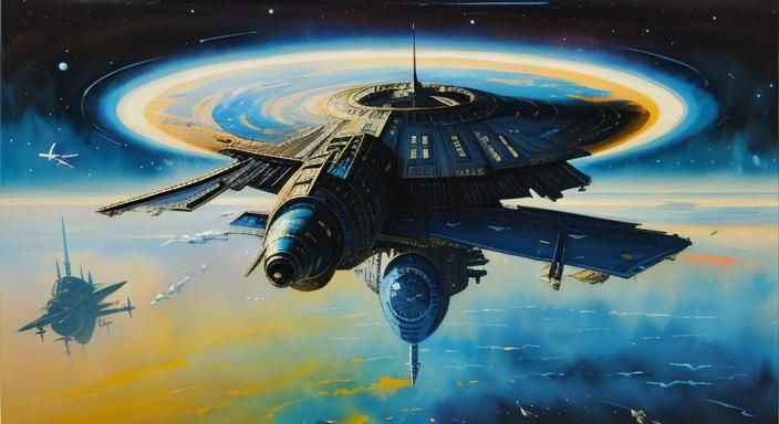 In the style of BRUCE PENNINGTON, space station.