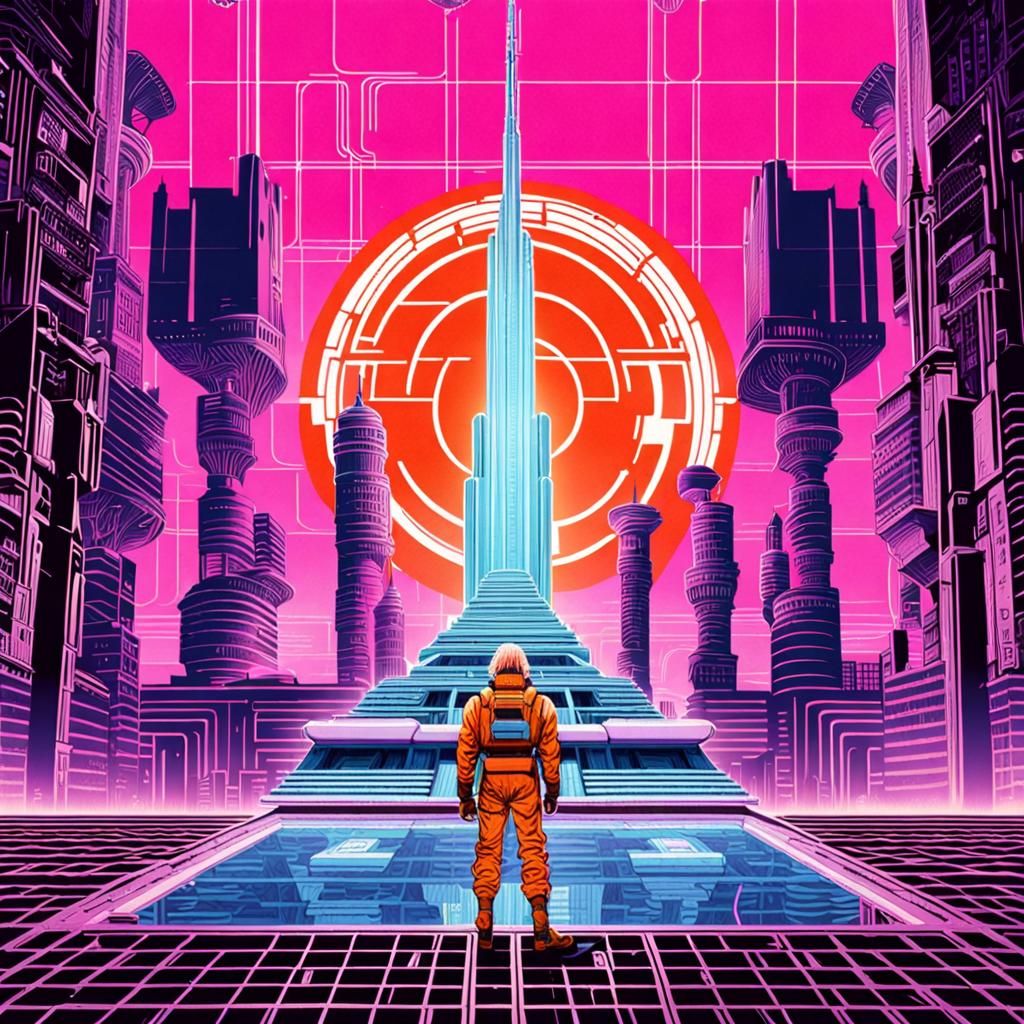The Fifth Element (Movie) in the style of cyber core, vaporw...
