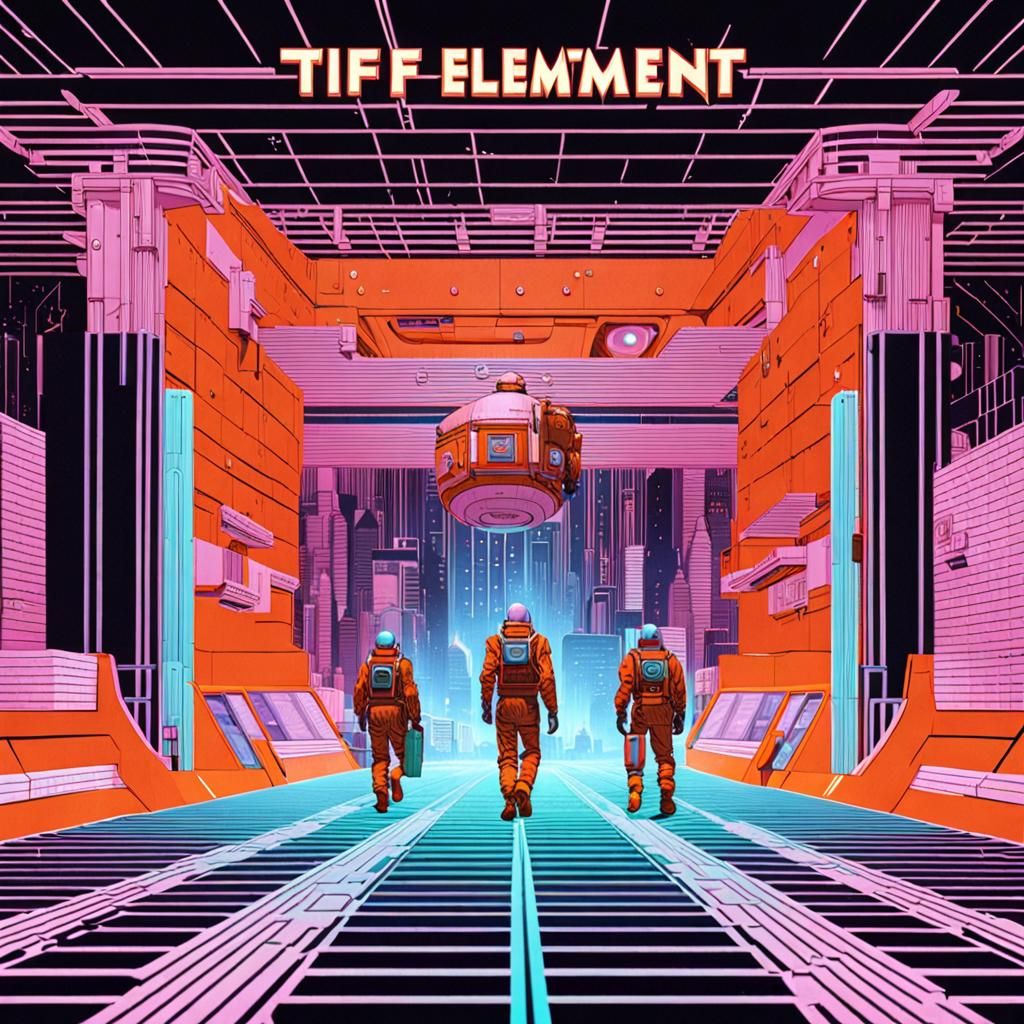 The Fifth Element (Movie) in the style of cyber core, vaporw...