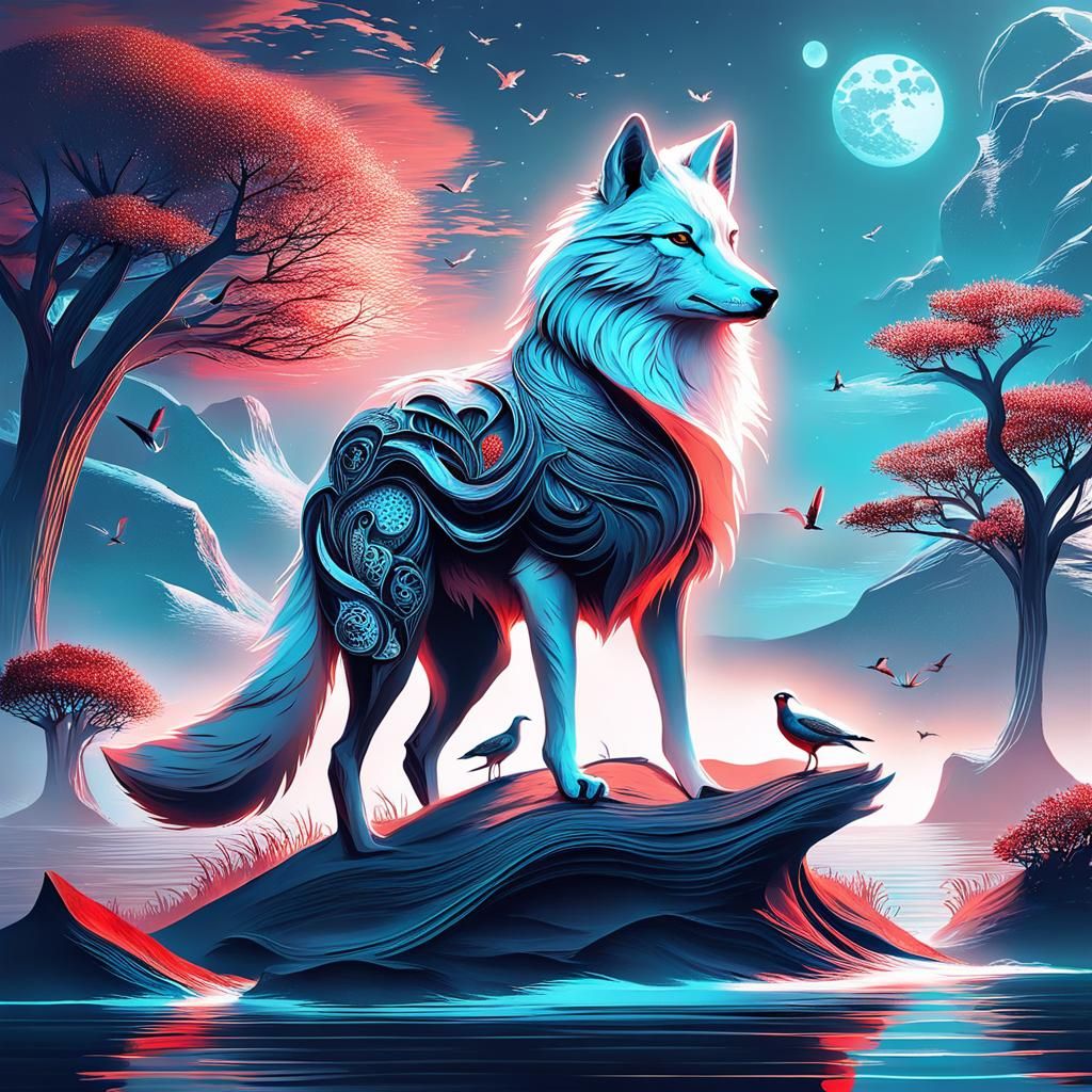 Surreal Fantasy Fox with Hearts in Digital Art