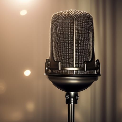 a highly detailed studio condenser microphone in a room , bo...