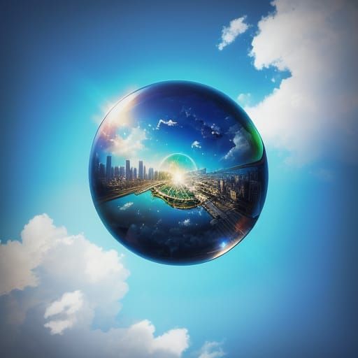 City in Soap Bubble: Surreal Oil Painting