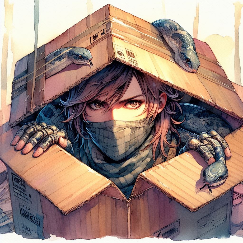 Boy hiding in a card box
