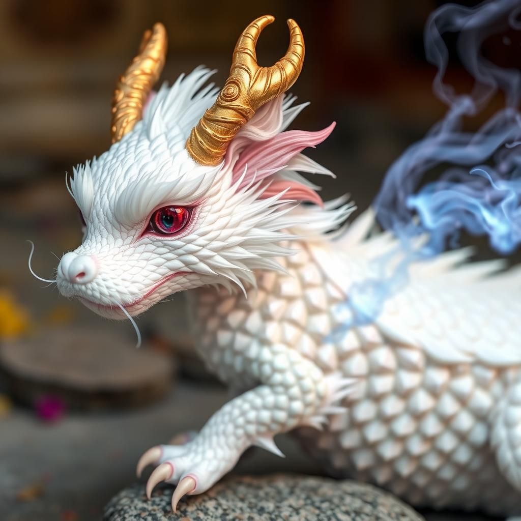 Falkor luck dragon appears much like a Chinese dragon is dog-like with white fur, pearly white scales that glitter pink, ruby-colored eyes,...