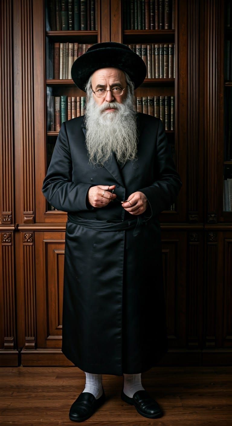 Contemplative Hasidic Man in Traditional Attire
