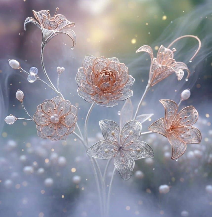 Delicate Elegant Filagree Flower Blossoms, 