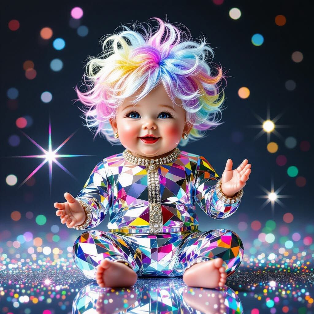 Glass and Crystal Baby with Microscopic Wigs