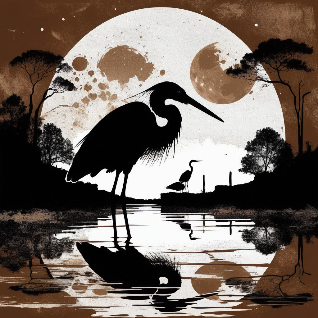 The heron and the moon  by @BelgiumJumpAI