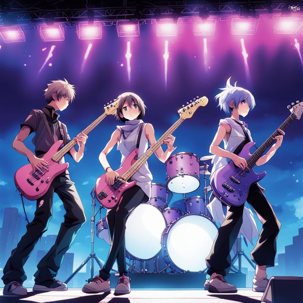 Futuristic Stage Show with Musicians in Anime Style