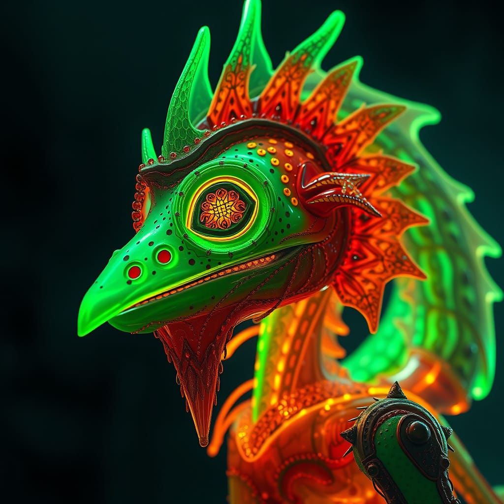 A creature styled entirely in these neon green and neon orange  by @FluffyGlowfish